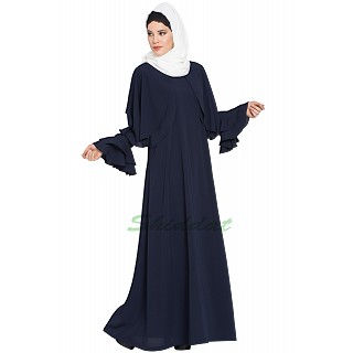 Cape abaya with Bell sleeves- Navy Blue